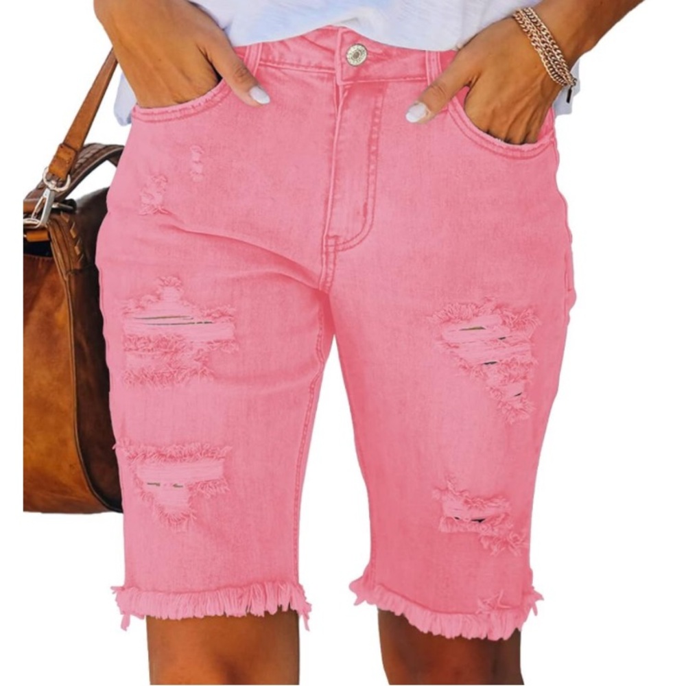 🆕 Metietila Mid-Rise Stretchy Denim Bermuda Shorts